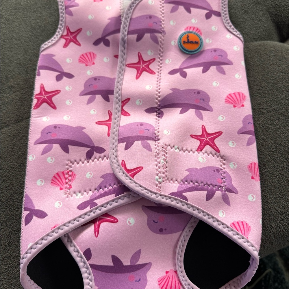 Pink Dolphin Print Kids Swim Vest